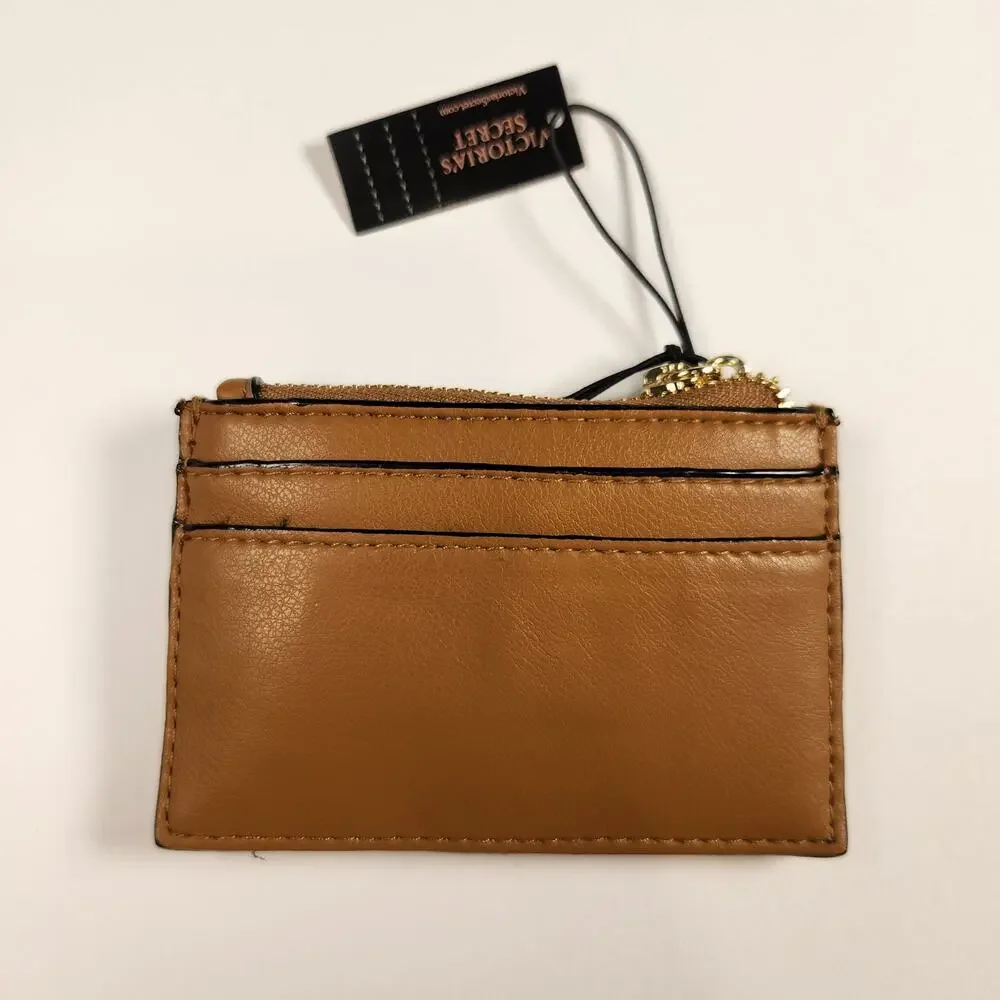 Victoria's Secret Brown Faux Leather Card Case Keychain Wallet VS Logo New - Picture 3 of 7